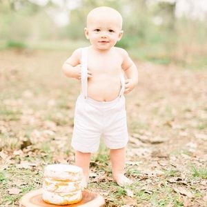 Janie and Jack White Linen Suspender Shorts